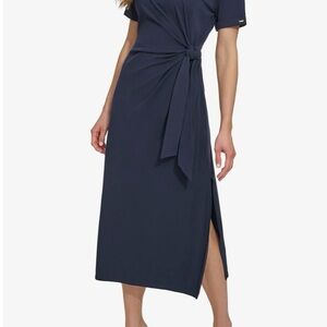 DKNY Side Tie Elegant Navy Blue Dress